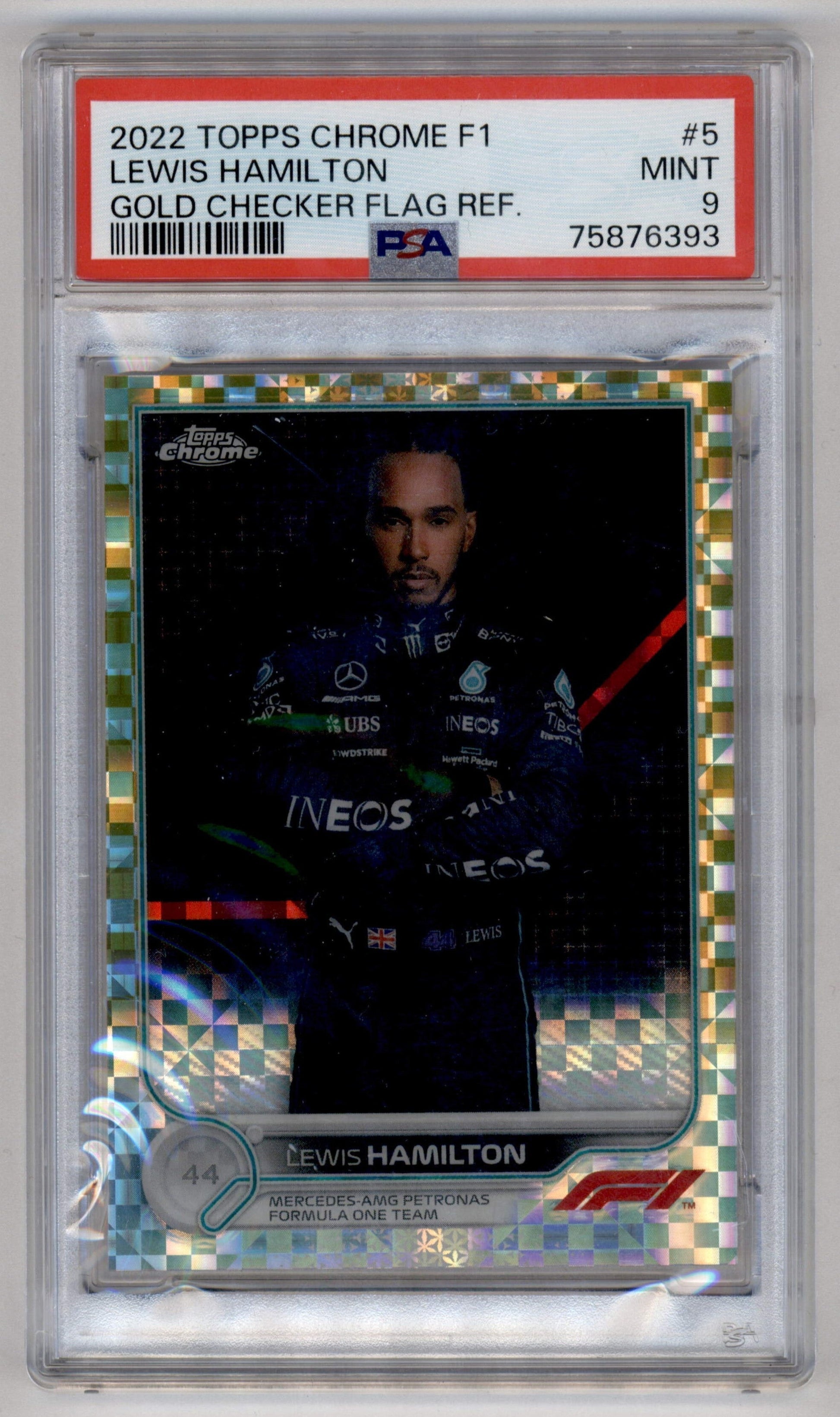Best Deal - Topps Lewis Hamilton Gold Checker Flag Refractor /50 Chrome F1 2022 #5 PSA9