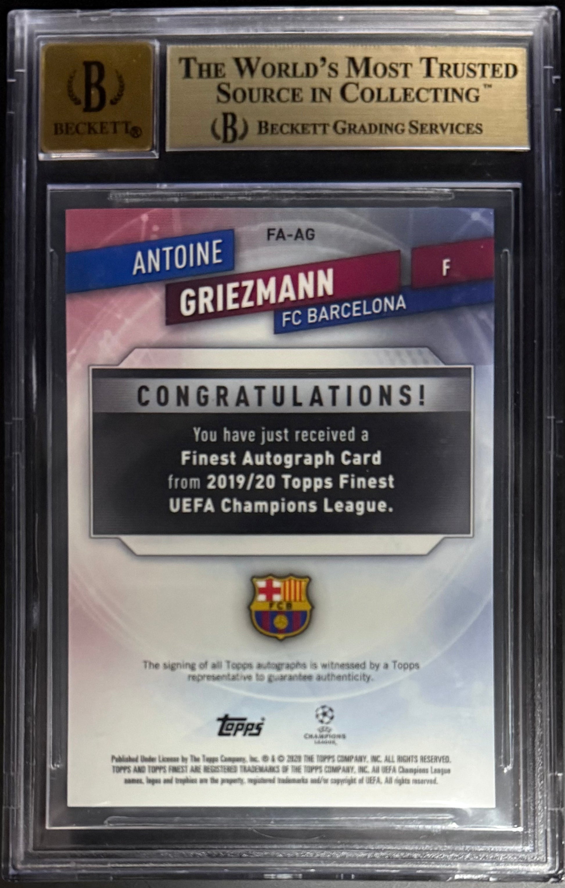 Best Deal - Topps Antoine Griezmann Orange Autograph Refractor /25 Finest UCL 2019-20 Beckett 9.5
