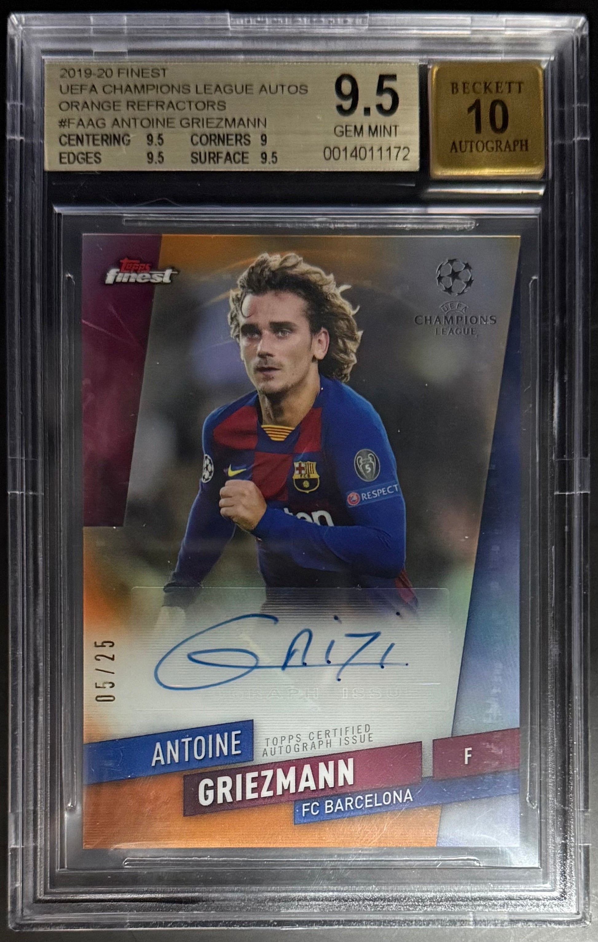 Best Deal - Topps Antoine Griezmann Orange Autograph Refractor /25 Finest UCL 2019-20 Beckett 9.5