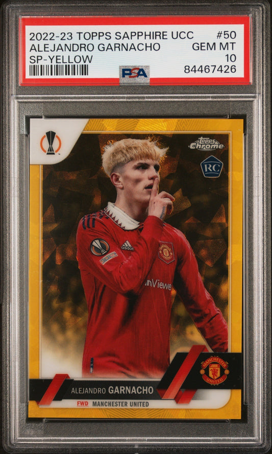 Best Deal - Topps Alejandro Garnacho Yellow SP Card /99 Sapphire UCC 2022-23 #50 PSA10