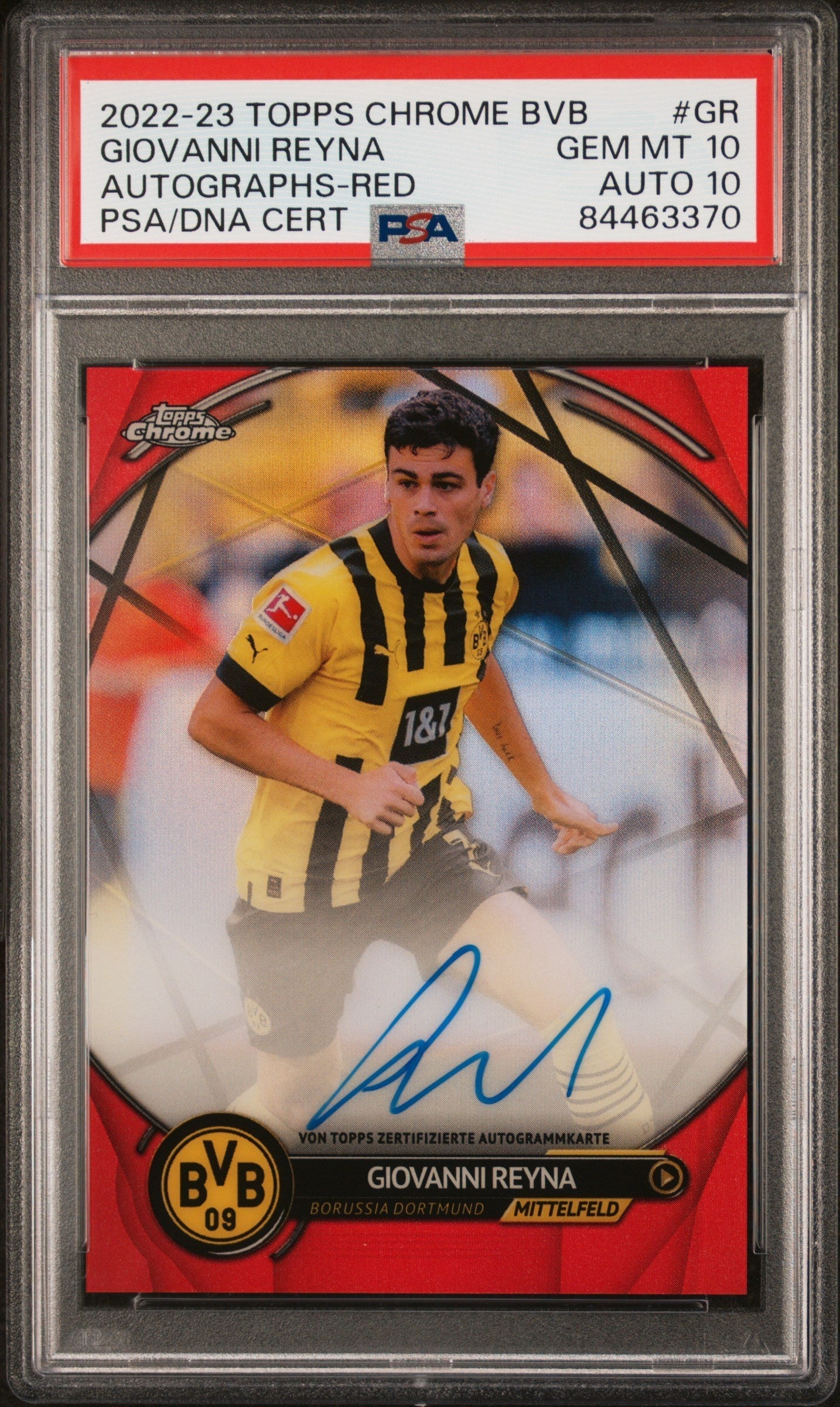 Best Deal - Topps Giovanni Reyna Red On Card Autograph /5 Chrome BVB 2022-23 PSA10